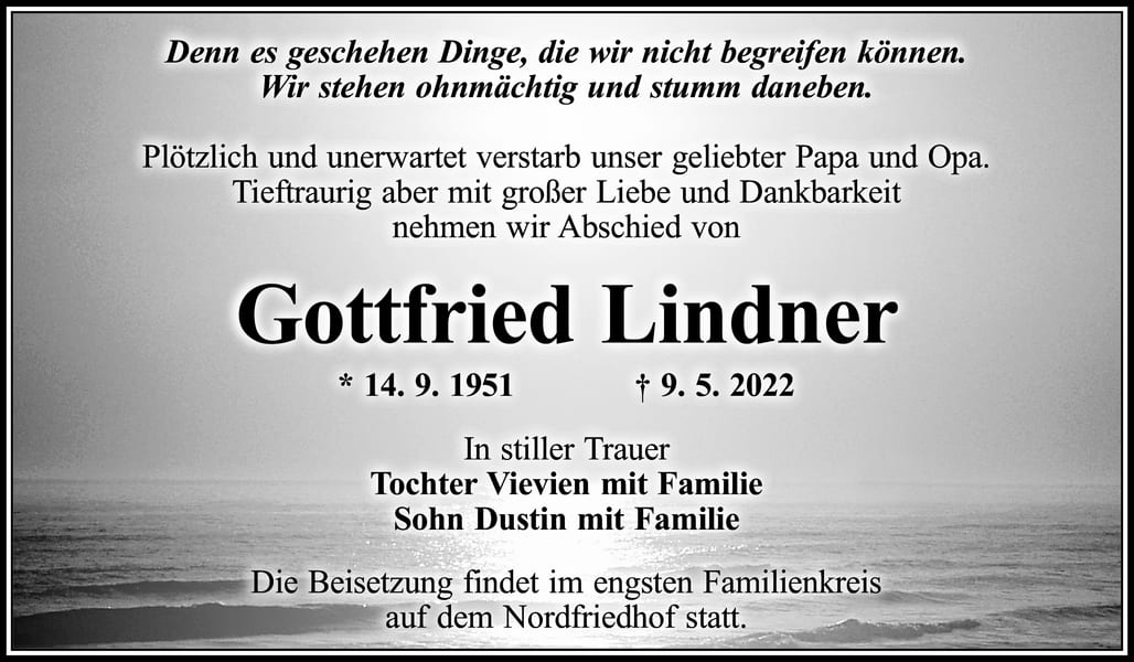 Traueranzeige Gottfried Lindner