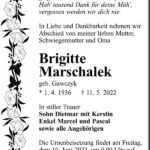 Traueranzeige Brigitte Marschalek, geb. Gawczyk