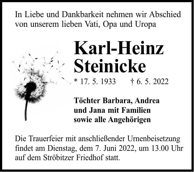 Traueranzeige Karl-Heinz Steinicke