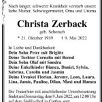 Traueranzeige Christa Zerback, geb. Schorsch