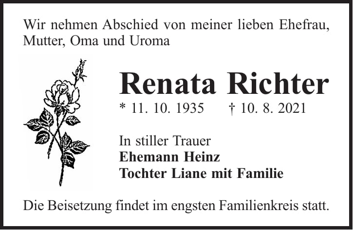 Traueranzeige Renata Richter