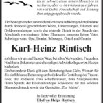 Danksagung Karl-Heinz Rintisch