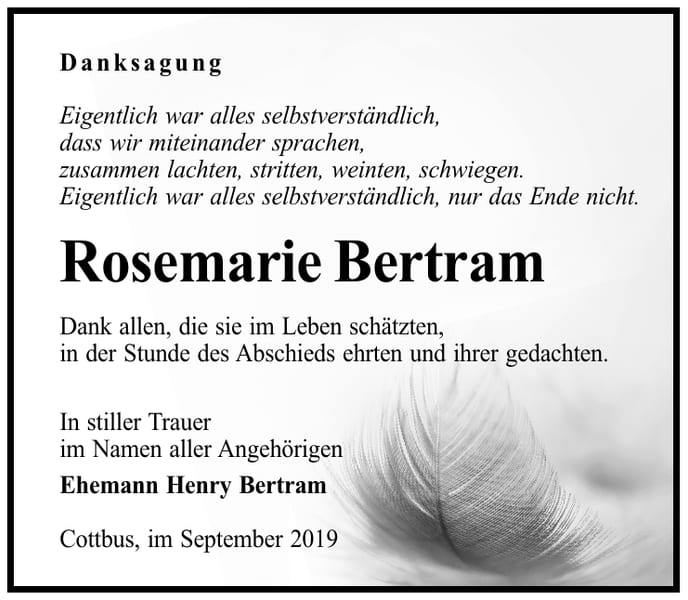 Danksagung Rosemarie Bertram