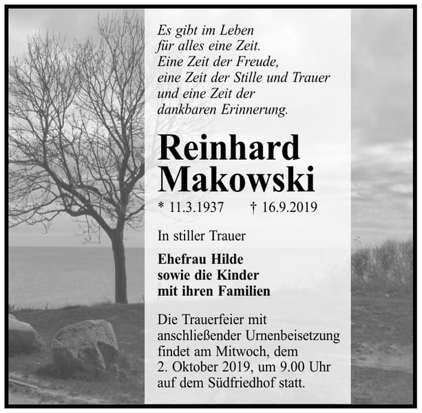 Traueranzeige Reinhard Makowski