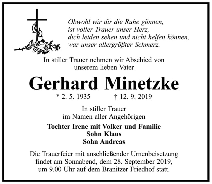 Traueranzeige Gerhard Minetzke