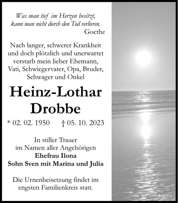 Traueranzeige Heinz-Lothar Drobbe