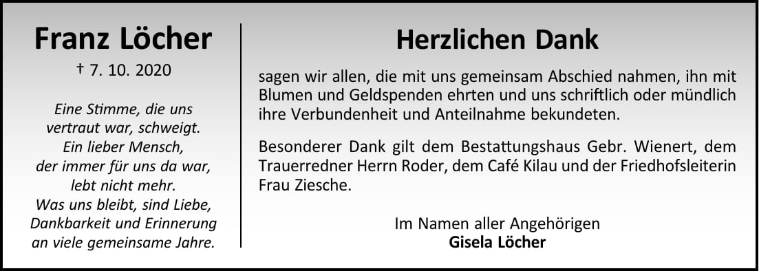 Danksagung Franz Löcher