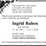 Traueranzeige Ingrid Ruben, geb. Gröschke