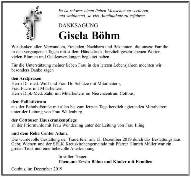 Danksagung Gisela Böhm