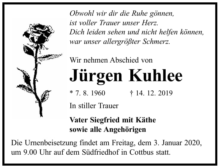 Traueranzeige Jürgen Kuhlee