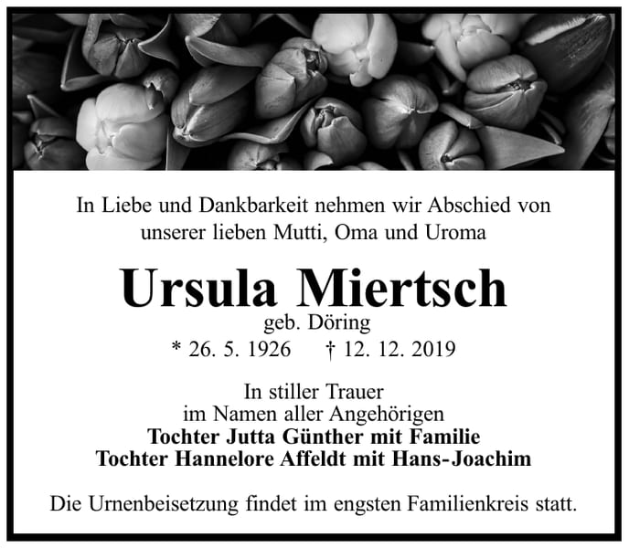Traueranzeige Ursula Miertsch, geb. Döring