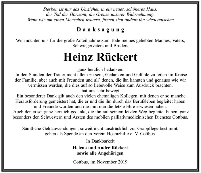Danksagung Heinz Rückert