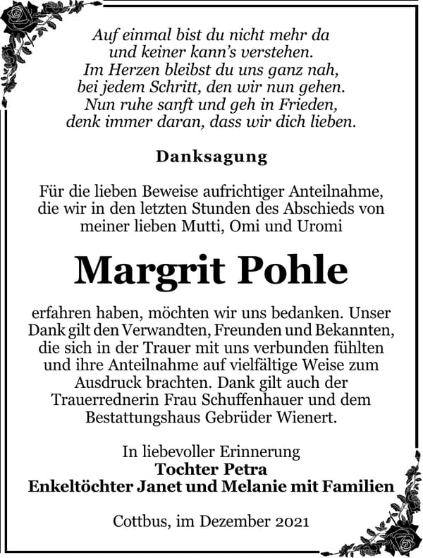 Danksagung Margrit Pohle