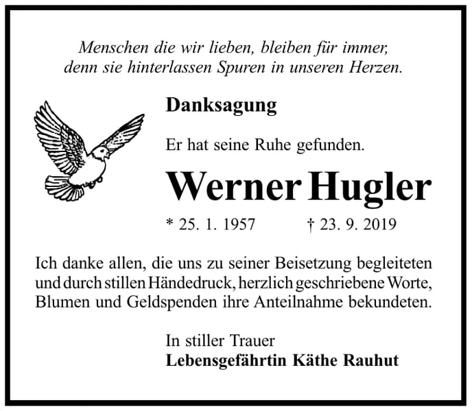 Traueranzeige Werner Hugler