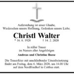 Traueranzeige Christl Walter