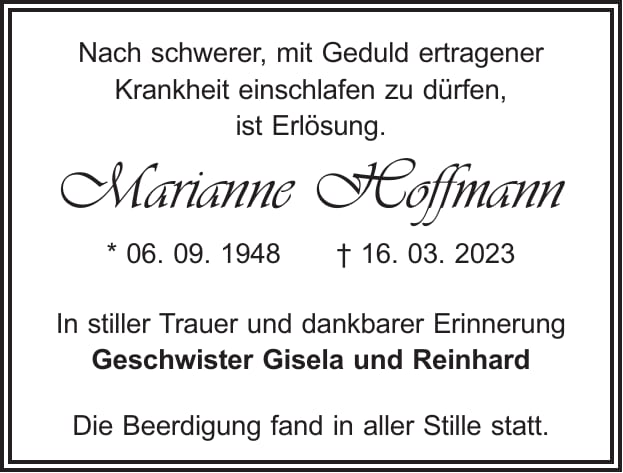 Traueranzeige Marianne Hoffmann