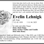 Traueranzeige Evelin Lehnigk, geb. Kops