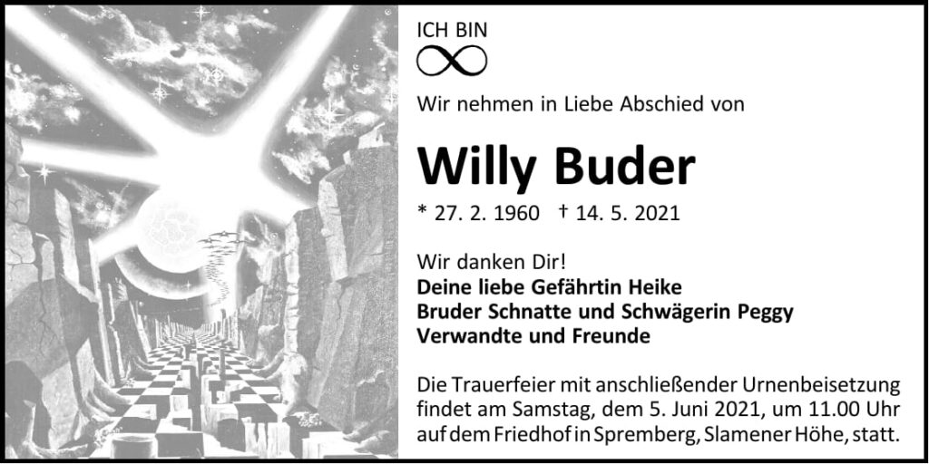 Traueranzeige Willy Buder