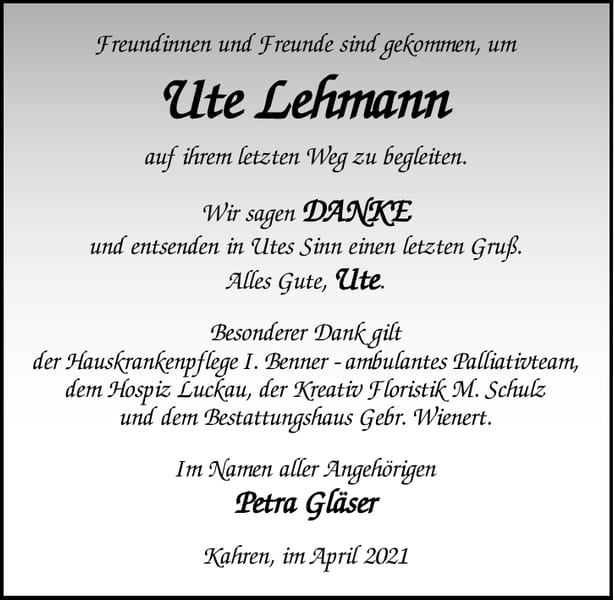 Danksagung Ute Lehmann