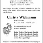 Traueranzeige Christa Wichmann, geb. Reinschke