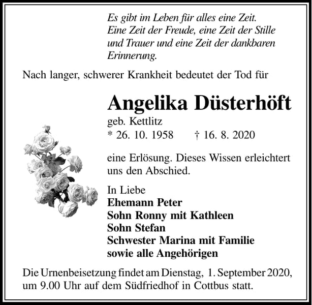 Traueranzeige Angelika Düsterhöft, geb. Kettlitz