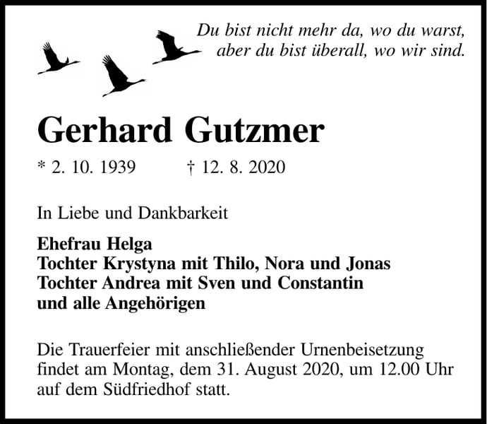 Traueranzeige Gerhard Gutzmer