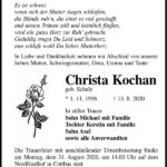 Traueranzeige Christa Kochan, geb. Schulz