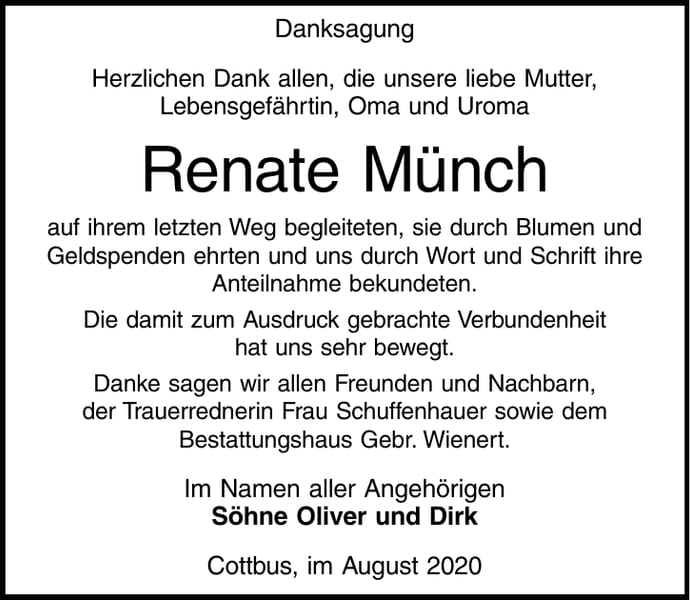 Danksagung Renate Münch