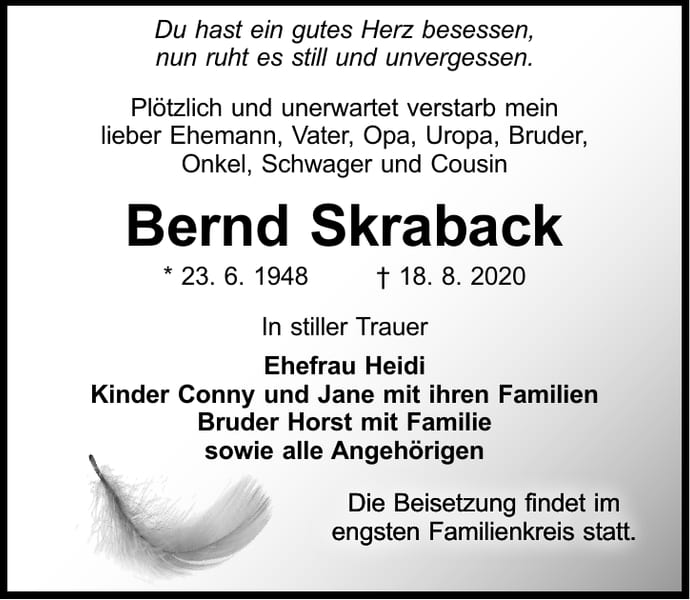 Traueranzeige Bernd Skraback