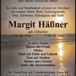 Traueranzeige Margit Häßner, geb. Ochschim