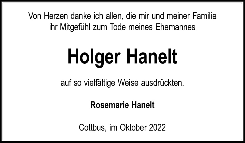Danksagung Holger Hanelt