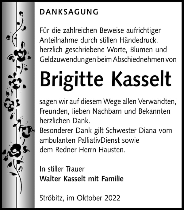 Danksagung Brigitte Kasselt