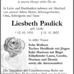 Traueranzeige Liesbeth Paulick, geb. Leske