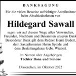 Danksagung Hildegard Sawall