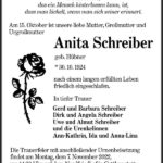 Traueranzeige Anita Schreiber, geb. Hübner