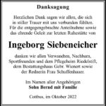 Danksagung Ingeborg Siebeneicher
