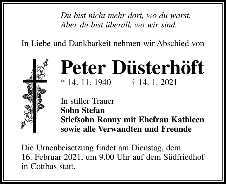 Traueranzeige Peter Düsterhöft