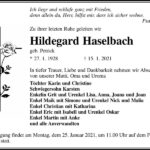 Traueranzeige Hildegard Haselbach, geb. Petrick