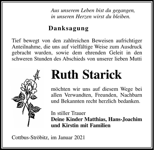 Danksagung Ruth Starick
