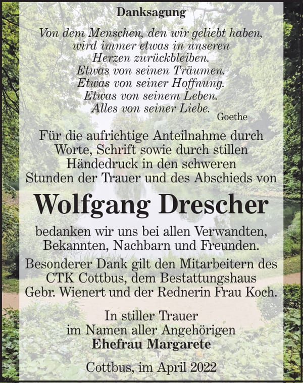 Danksagung Wolfgang Drescher