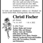 Traueranzeige Christl Fischer, geb. Kienast