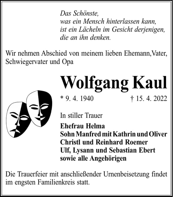 Traueranzeige Wolfgang Kaul