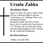 Danksagung Ursula Zabka