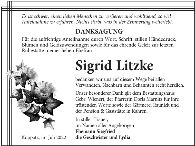 Danksagung Sigrid Litzke