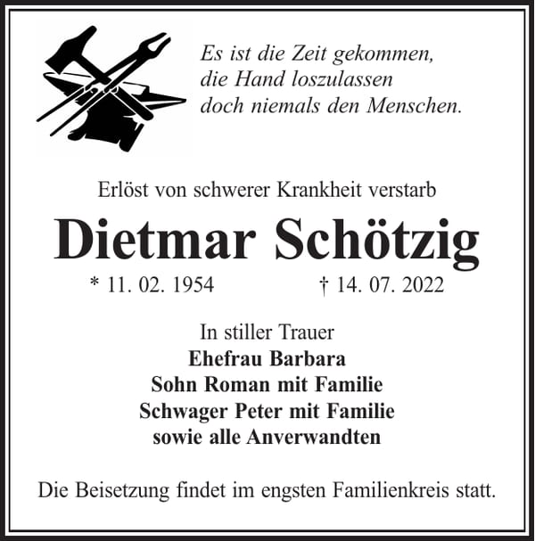 Traueranzeige Dietmar Schötzig