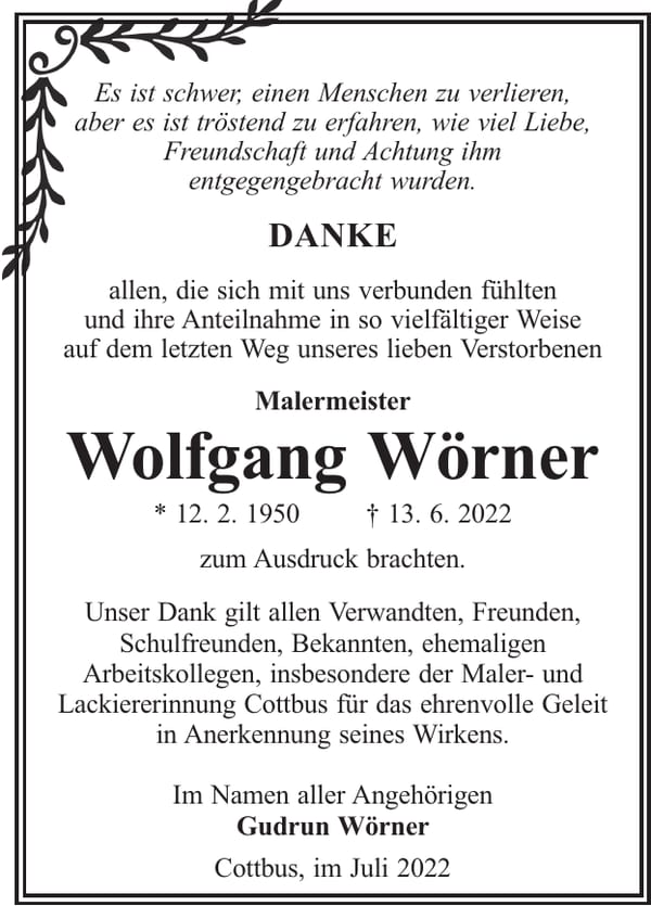 Danksagung Wolfgang Wörner