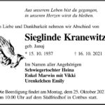 Traueranzeige Sieglinde Kranewitz, geb. Januj