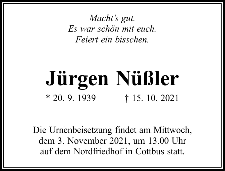 Traueranzeige Jürgen Nüßler