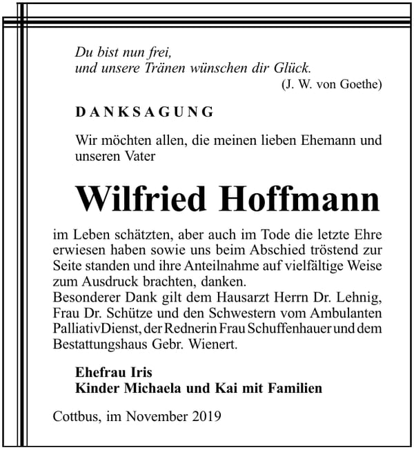 Danksagung Wilfried Hoffmann