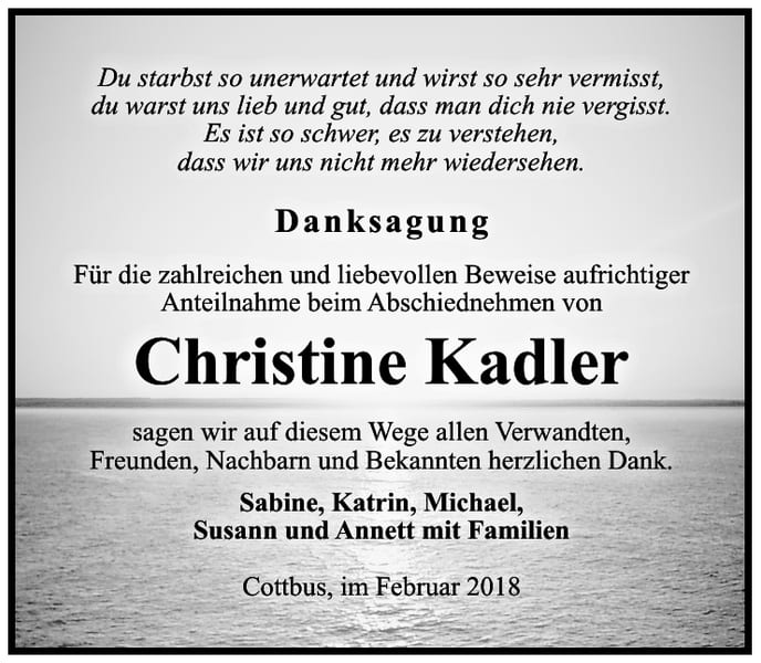 Danksagung Christine Kadler